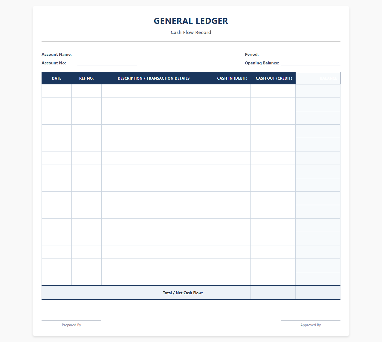 Simple Cash Flow General Ledger Template