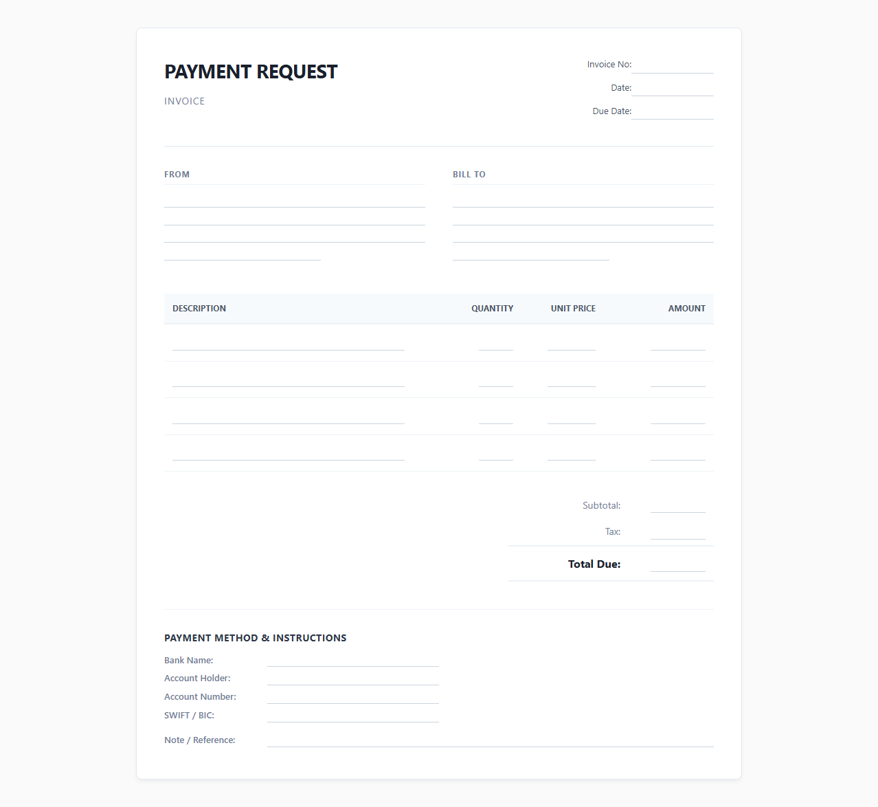 Simple Invoicing Service Payment Request Template