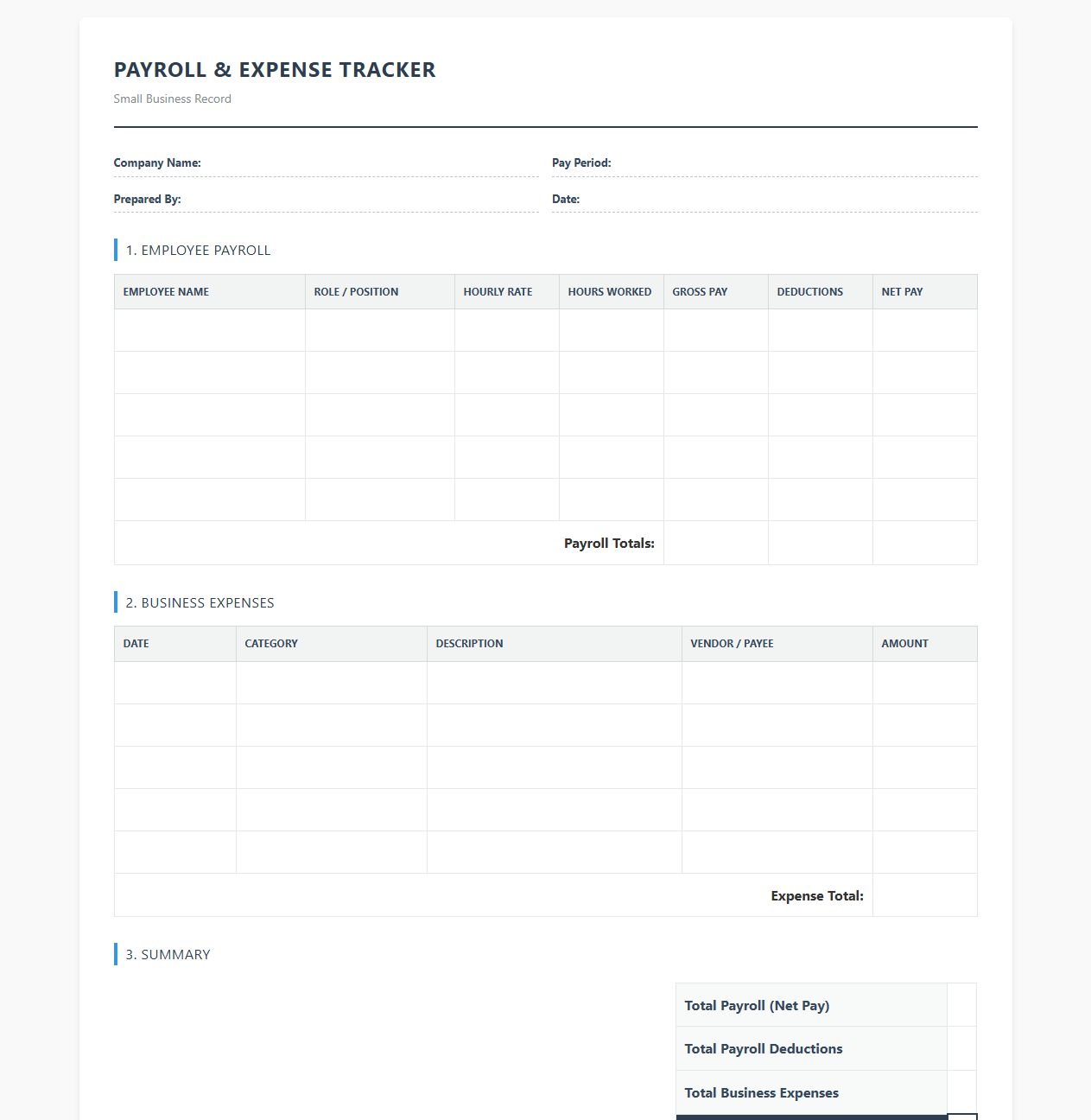 Small Business Payroll and Expense Tracker