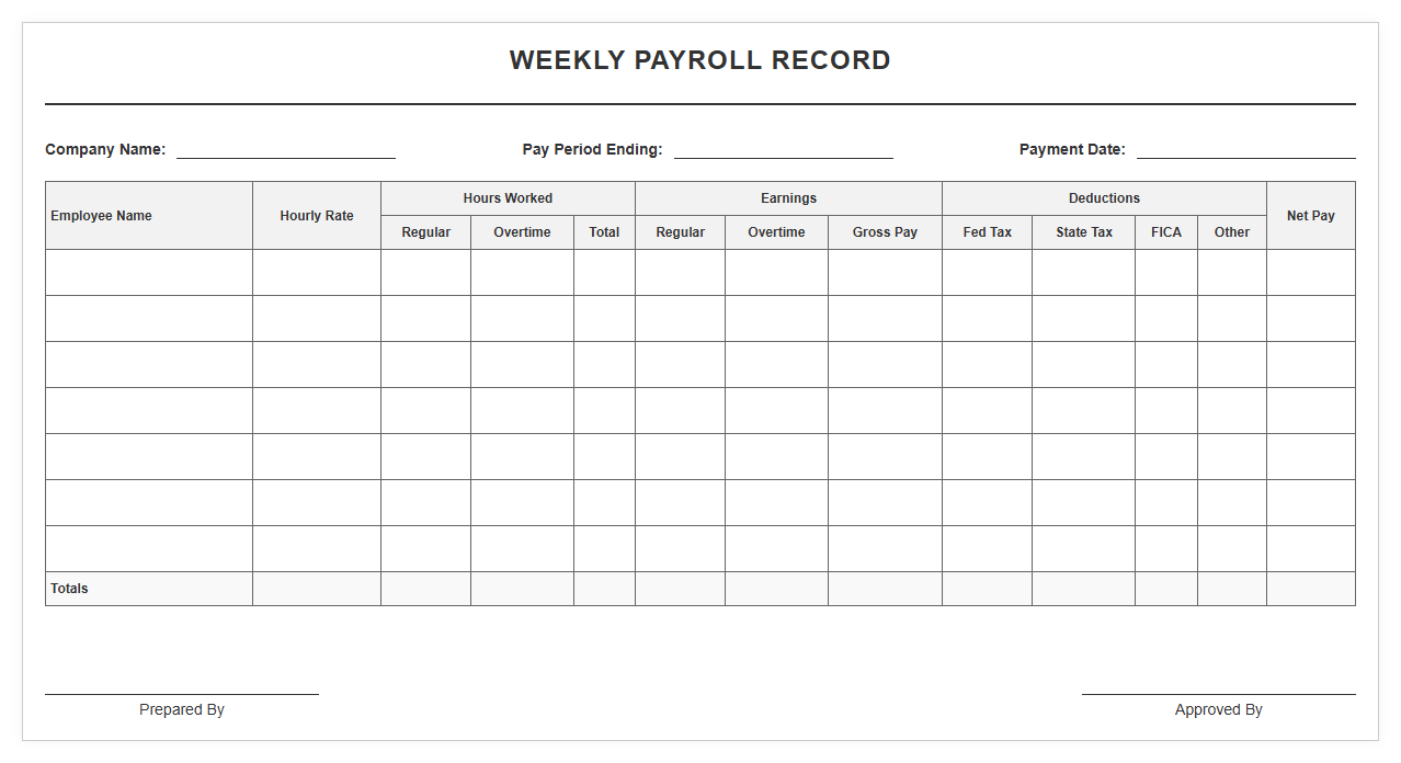 Small Business Weekly Payroll Record