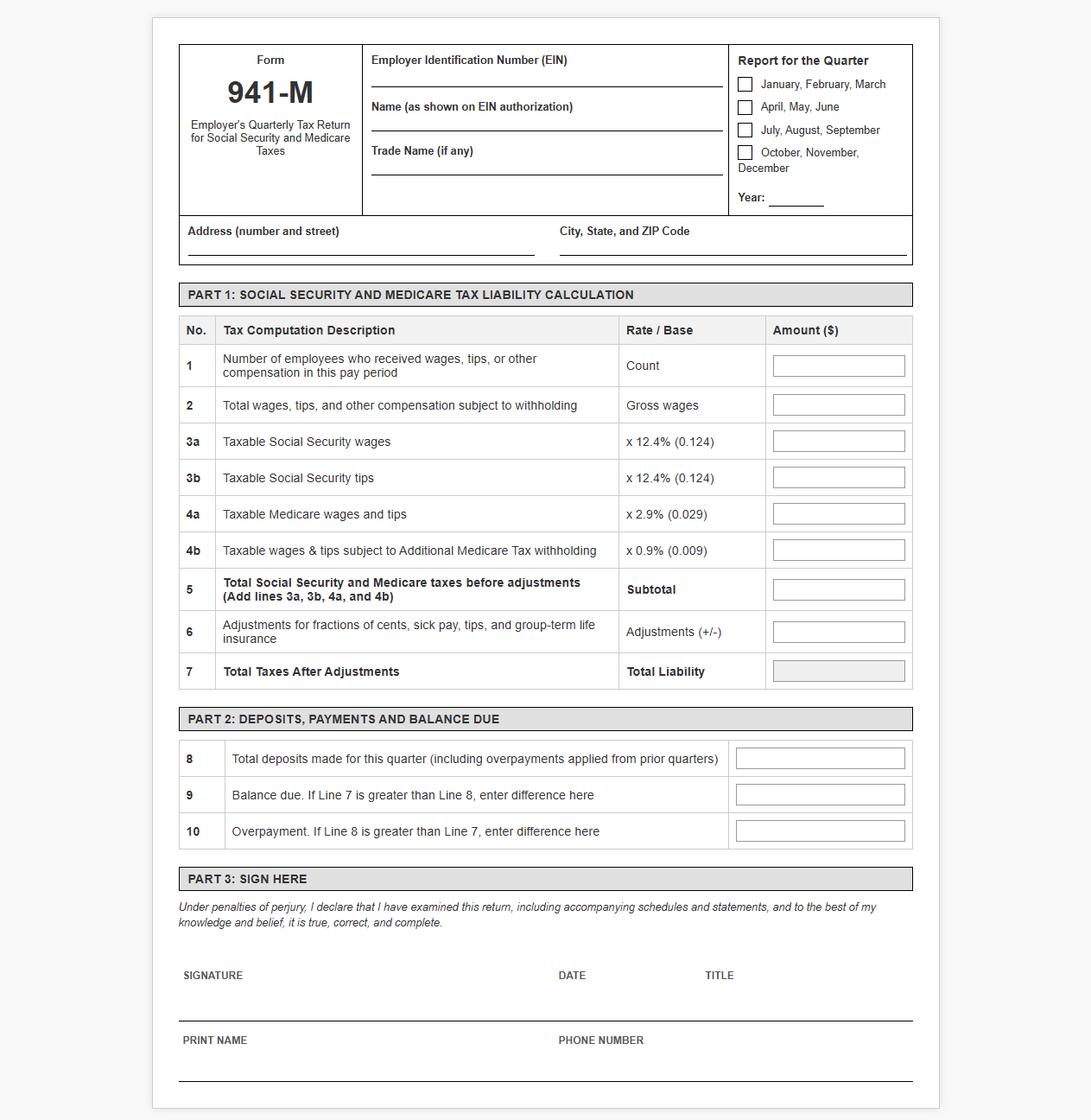 Social Security and Medicare Tax Return Template