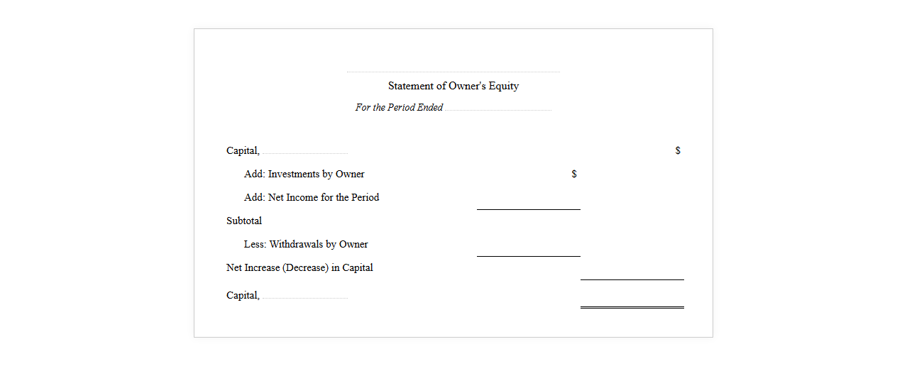 Sole Proprietor Capital Statement Template