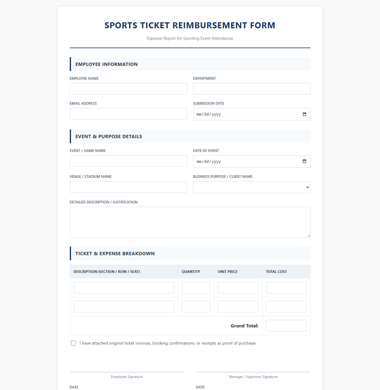 Sports Ticket Reimbursement Form