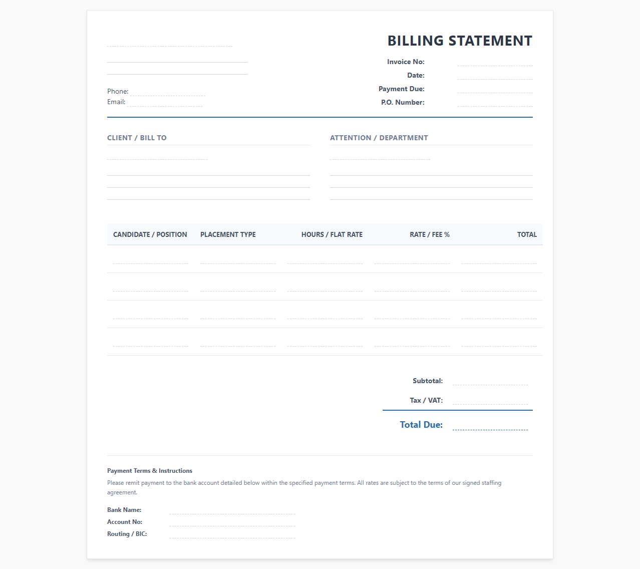 Staffing Agency Billing Statement Template