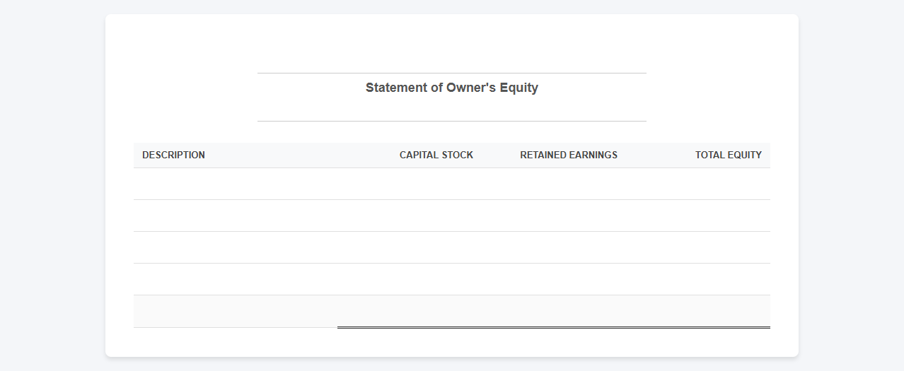 Statement of Owners Equity Spreadsheet Template