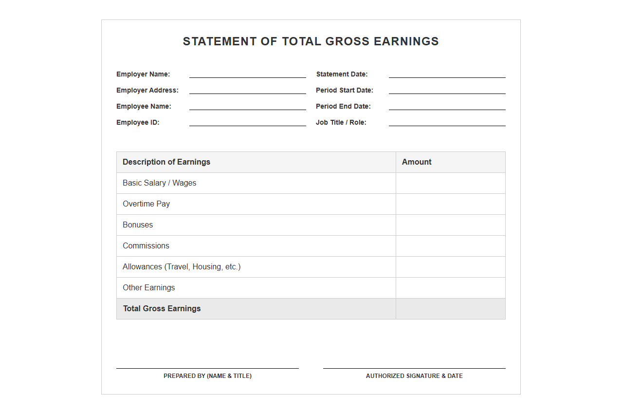 Statement of Total Gross Earnings Template