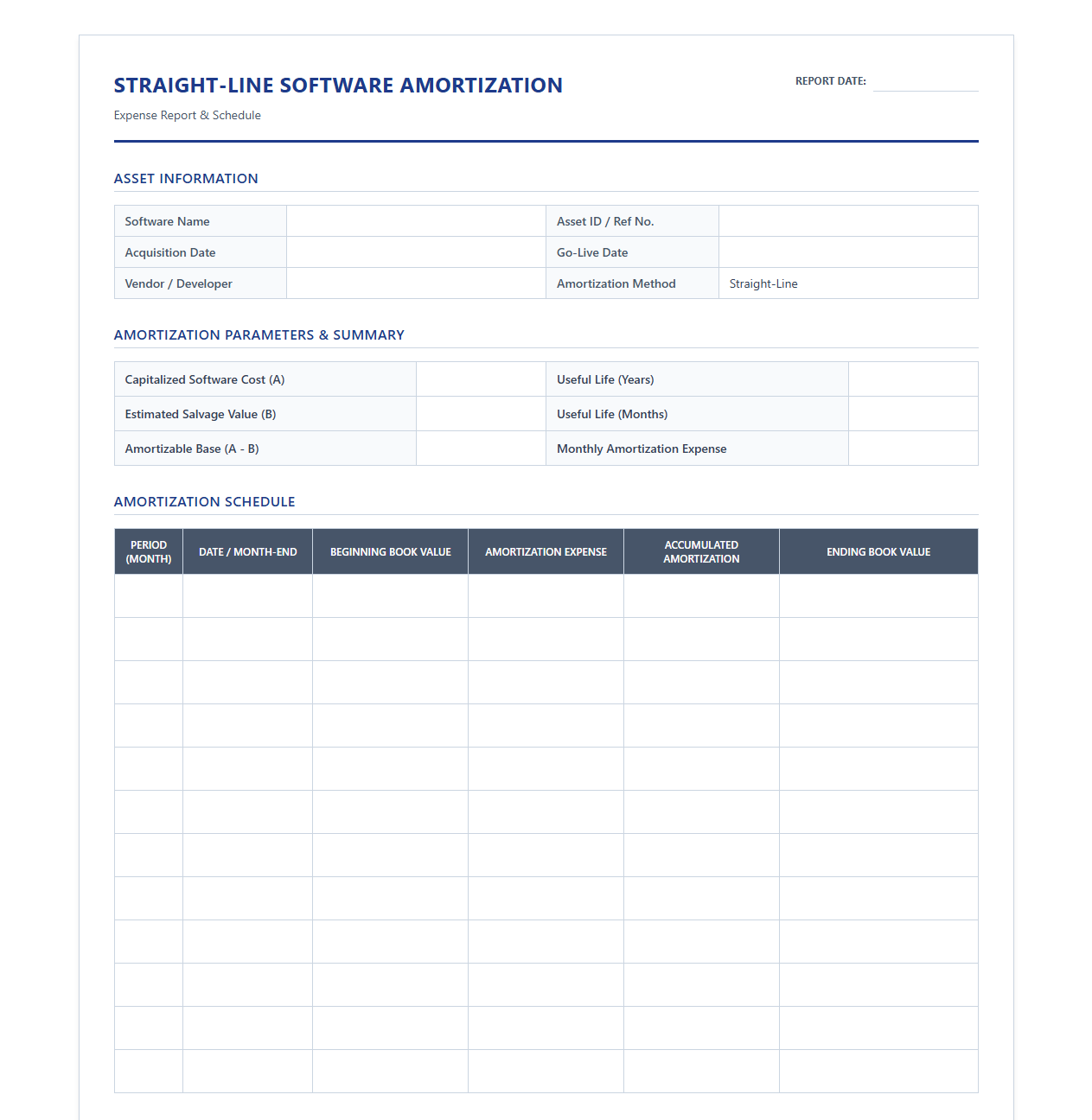 Straight-Line Software Amortization Expense Report