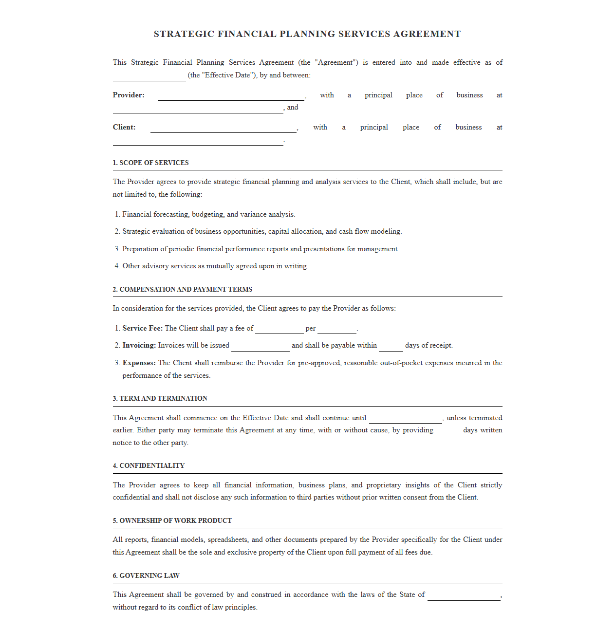 Strategic Financial Planning Services Agreement Form