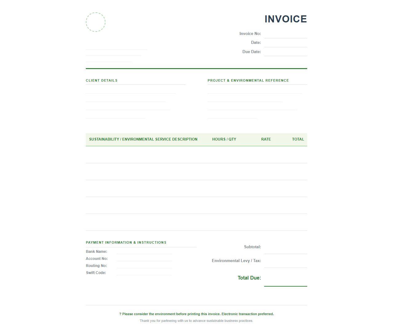 Sustainability Consulting Services Invoice