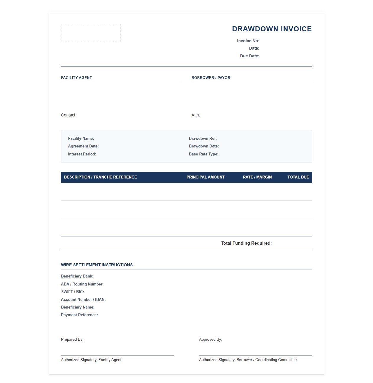 Syndicated Credit Facility Drawdown Invoice Template
