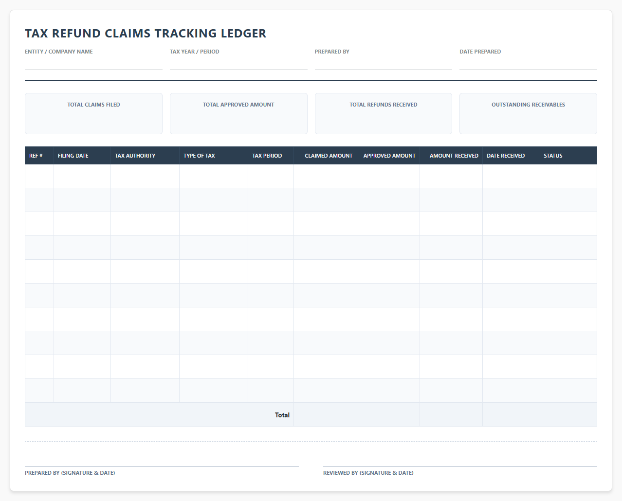 Tax Refund Claims Tracking Ledger