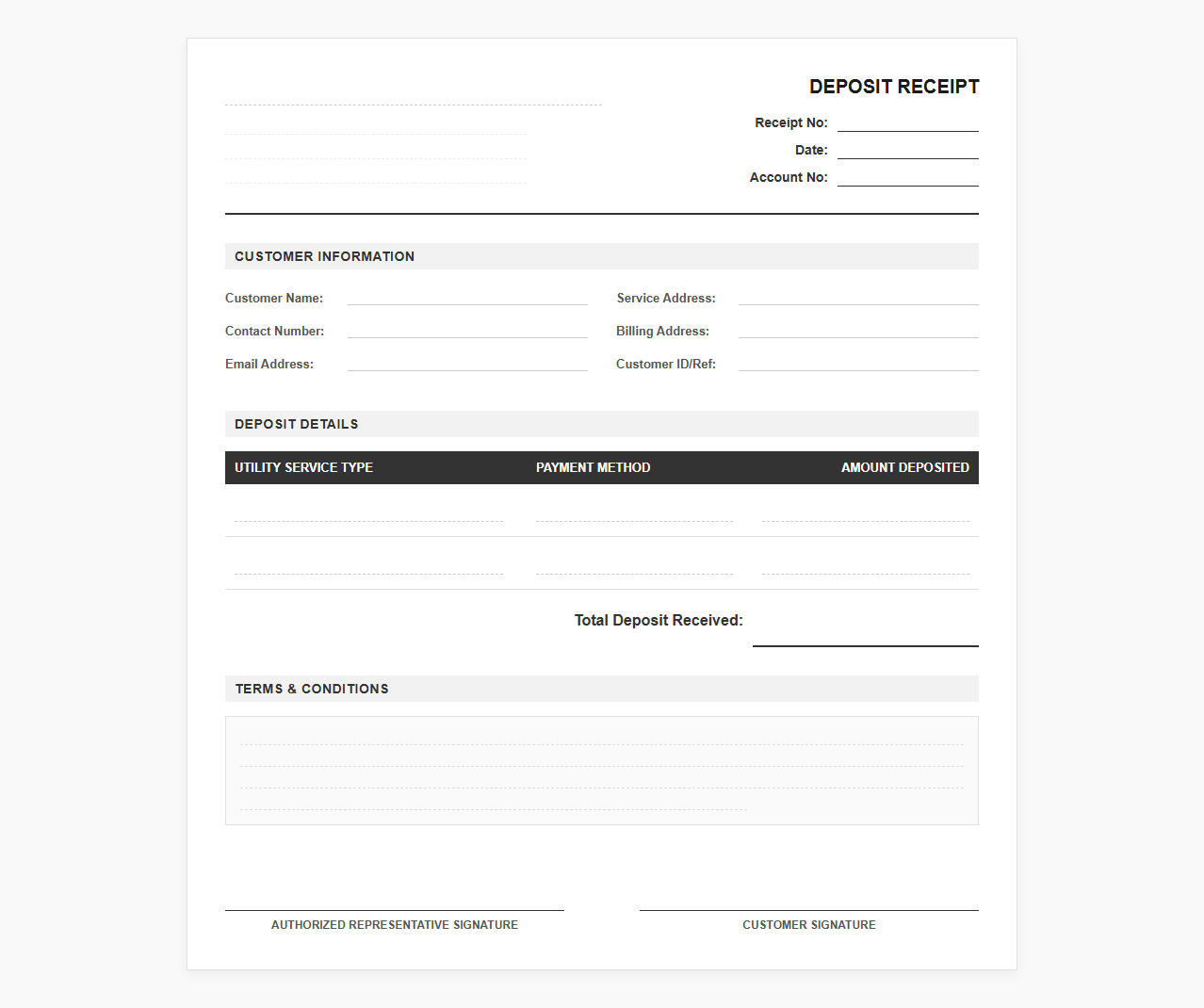 Utility Service Deposit Confirmation Receipt