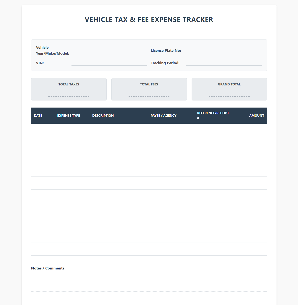 Vehicle Tax and Fee Expense Tracker