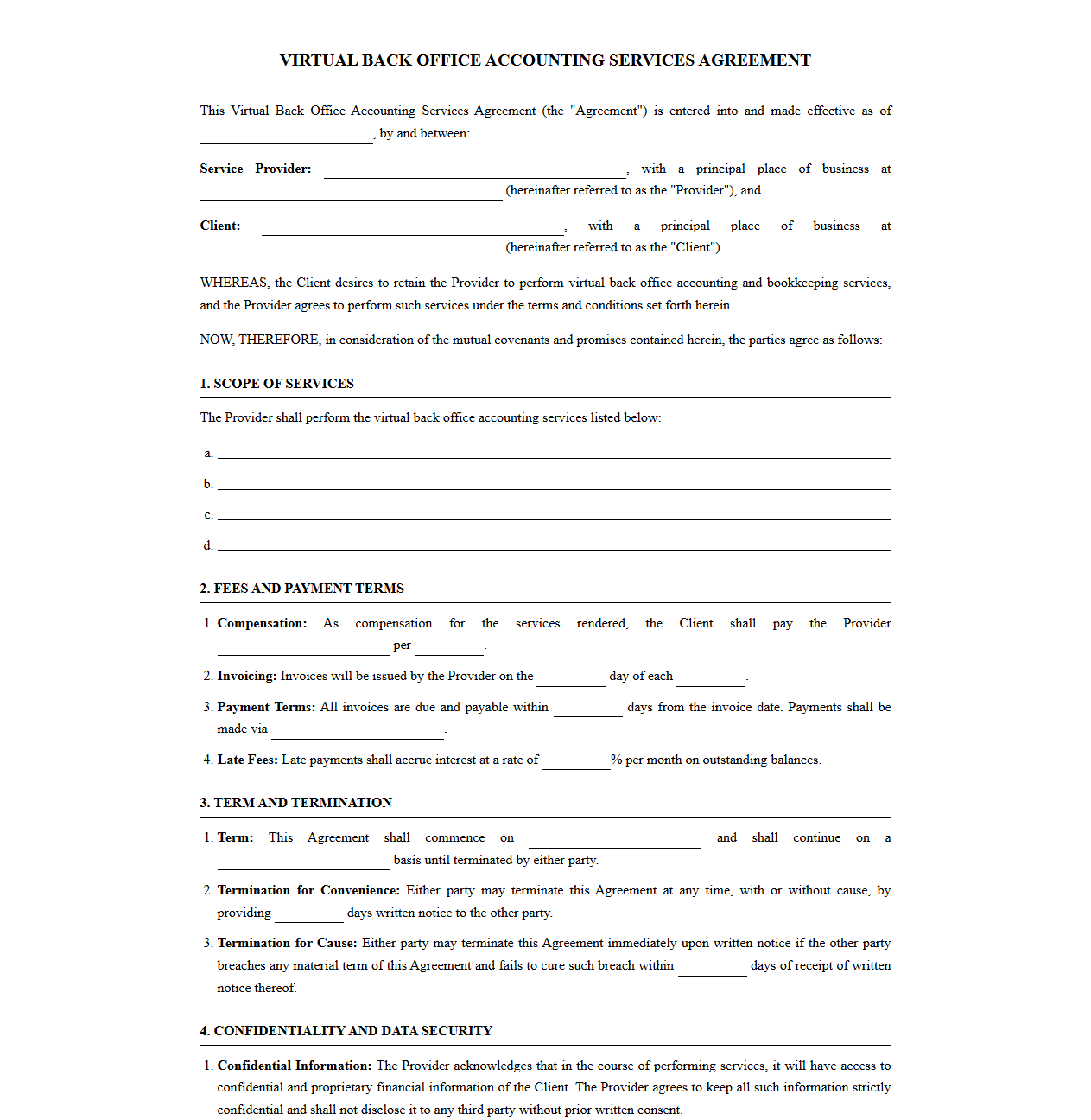 Virtual Back Office Accounting Services Agreement