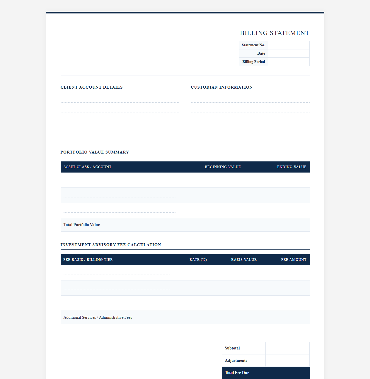 Wealth Management Services Billing Statement