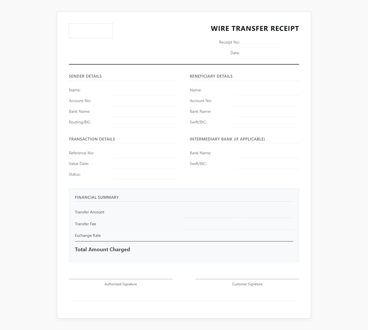 Wire Transfer Receipt Template