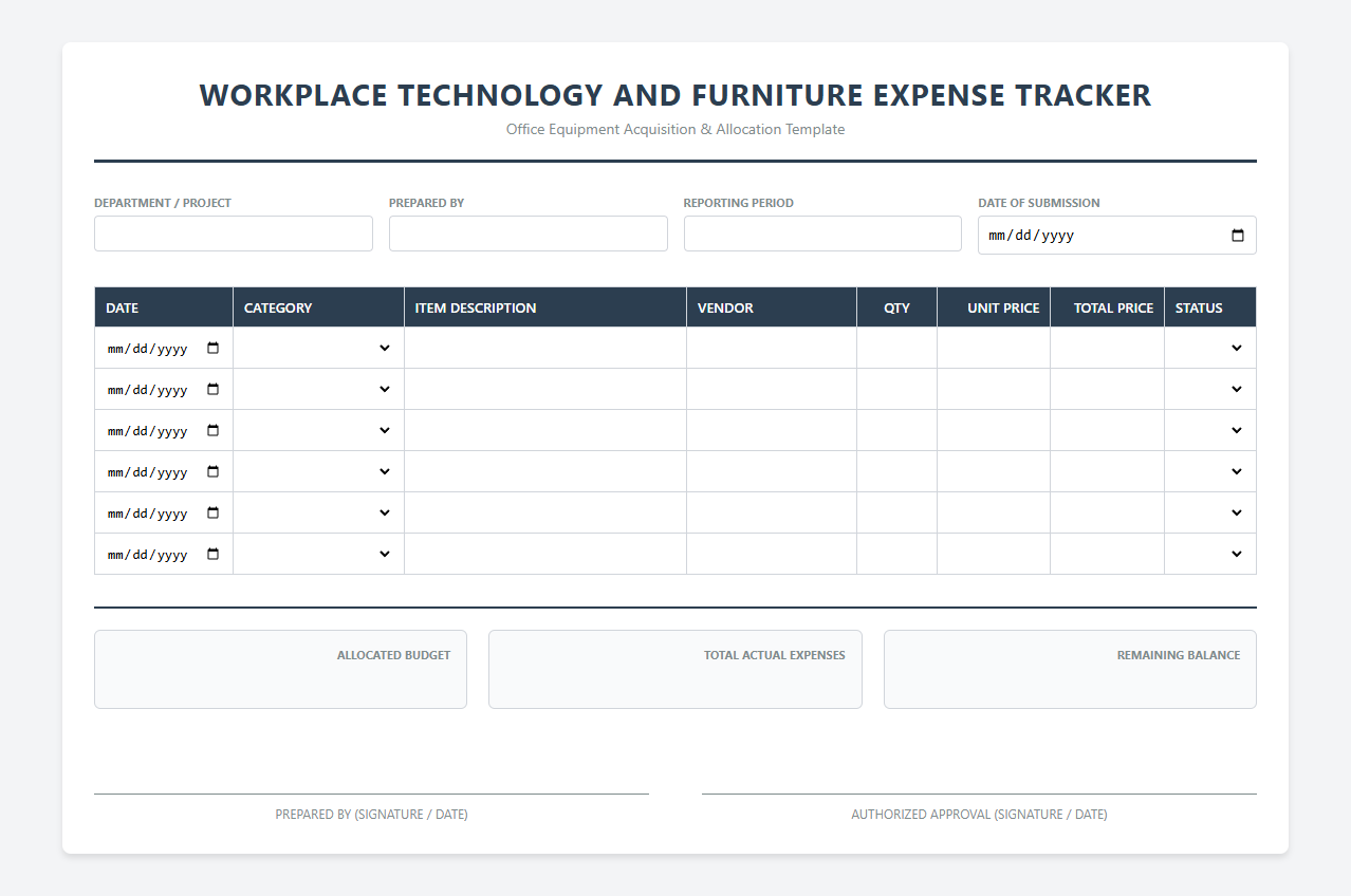 Workplace Technology and Furniture Expense Tracker
