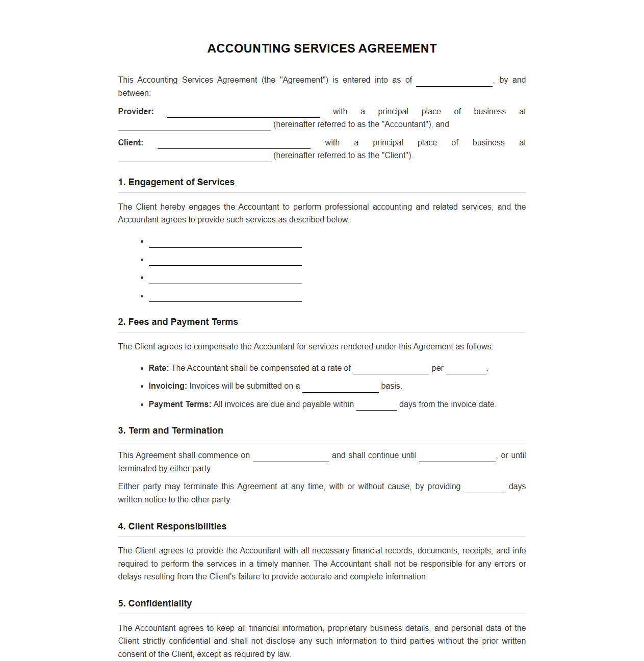 Accounting Services Agreement Template