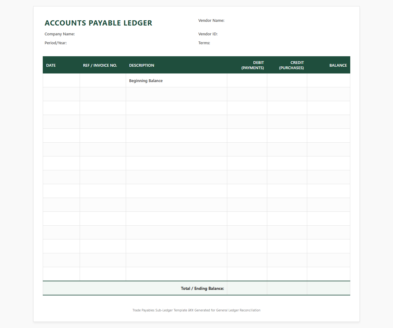 Accounts Payable Ledger Excel Template