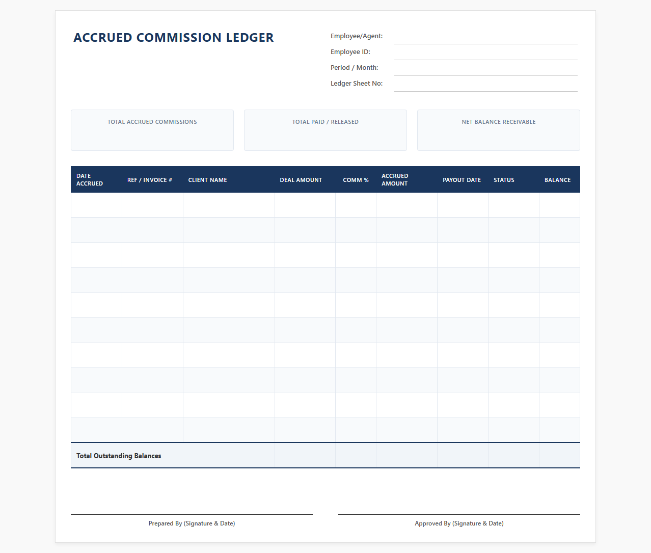 Accrued Commission Ledger Template