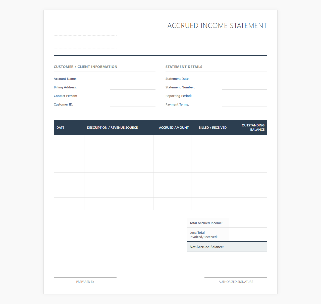 Accrued Income Ledger Statement Template