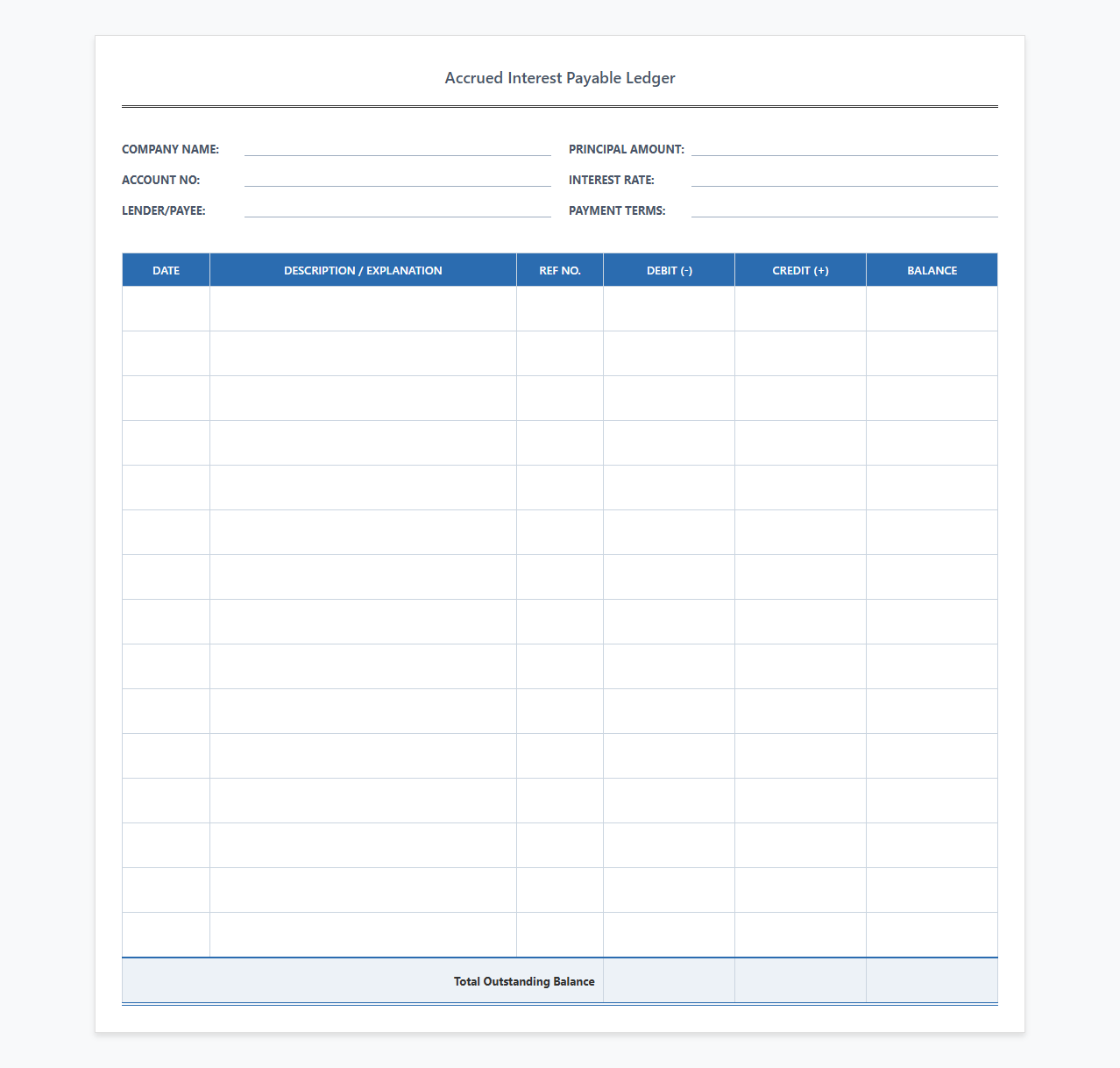 Accrued Interest Payable Ledger Sheet