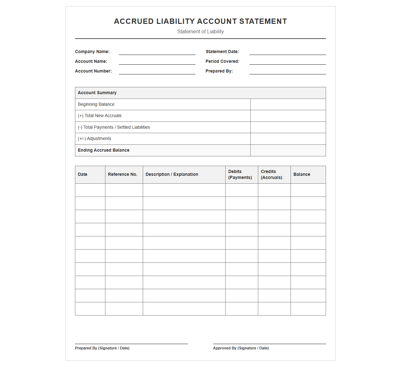 Accrued Liability Account Statement Template