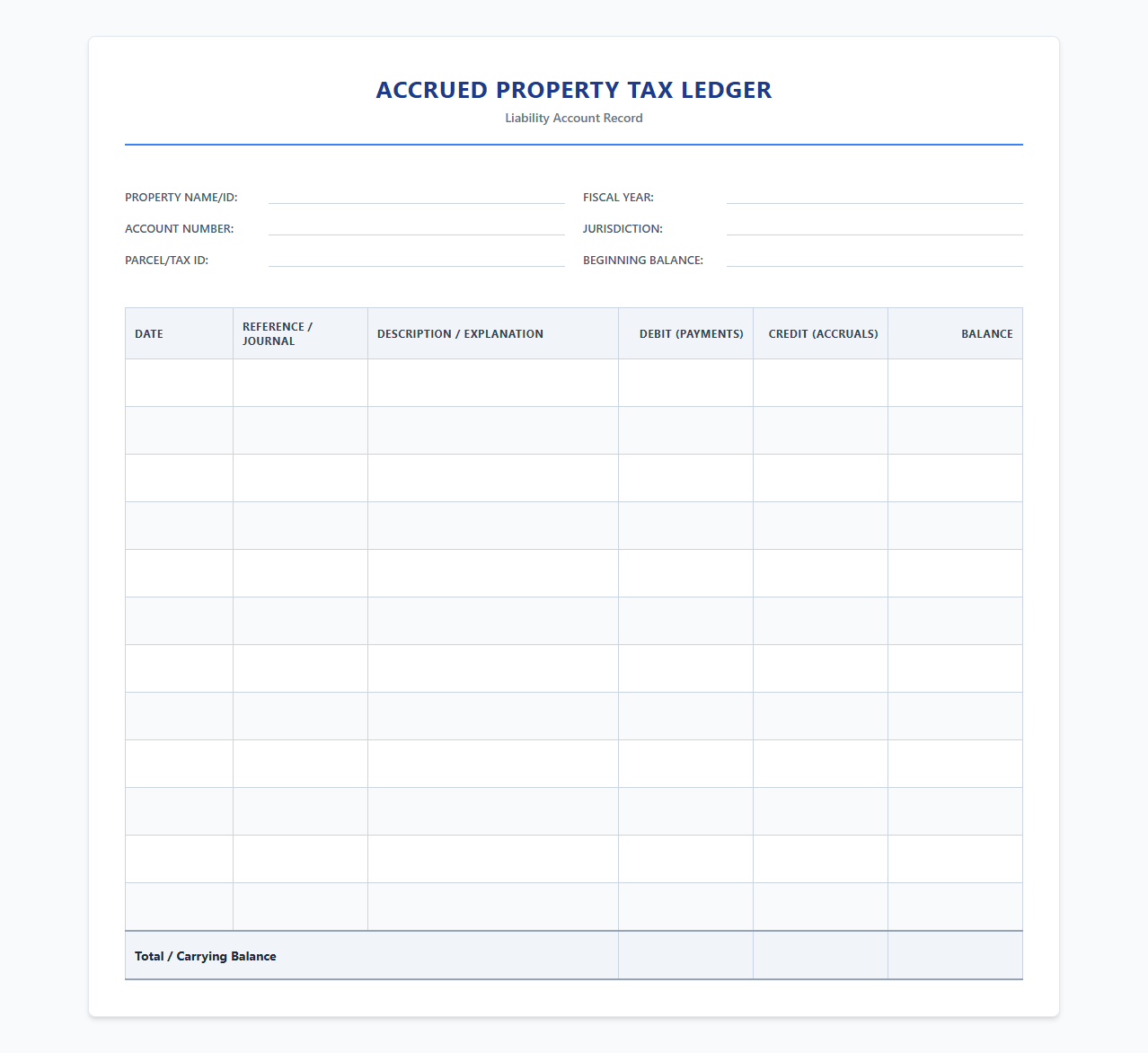 Accrued Property Tax Ledger Template