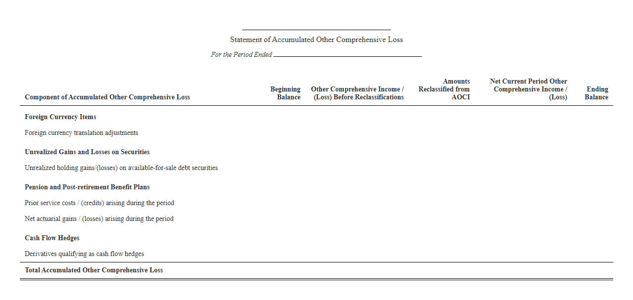 Accumulated Other Comprehensive Loss Statement Template