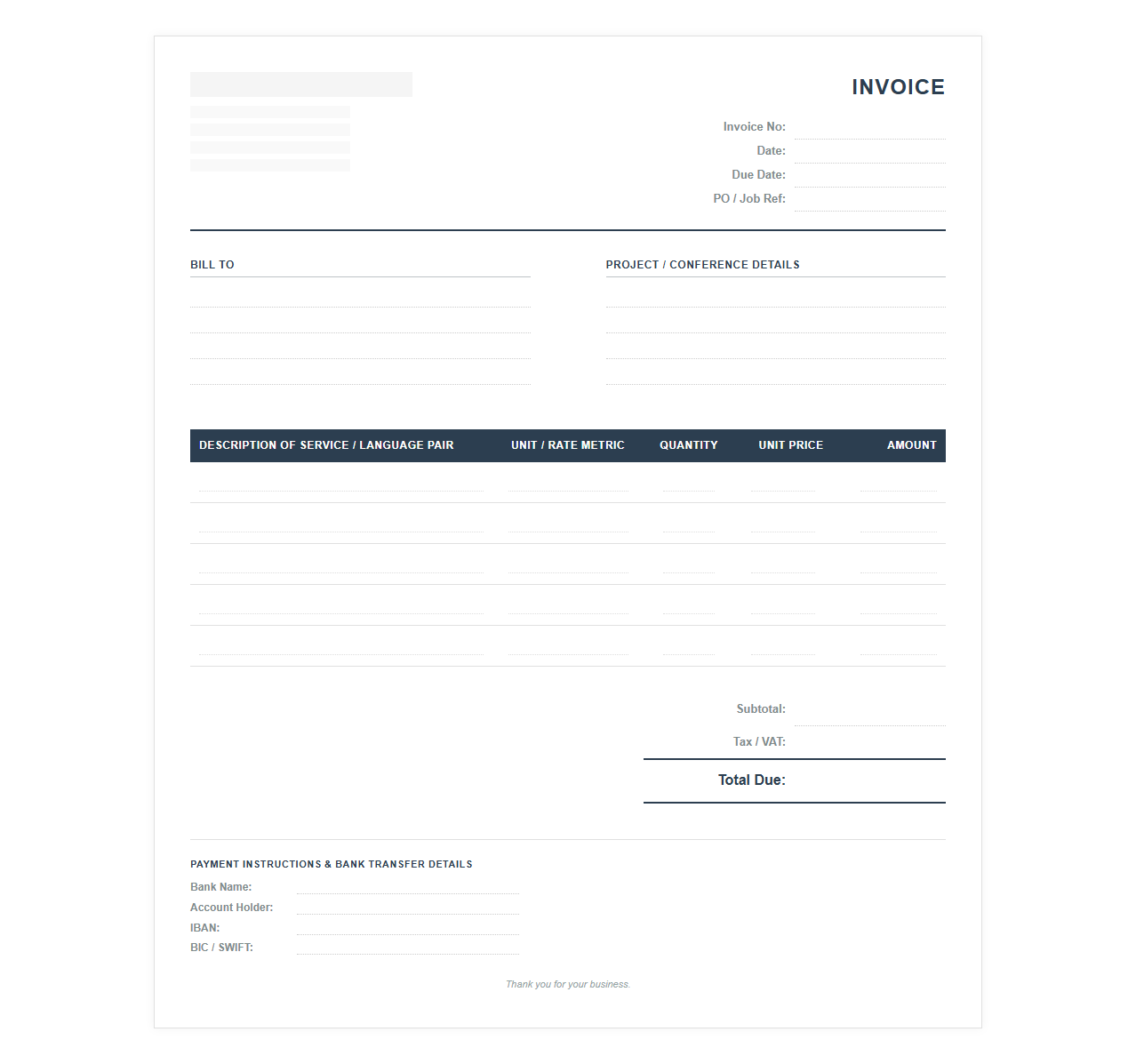 Agency Translation and Conference Interpretation Invoice