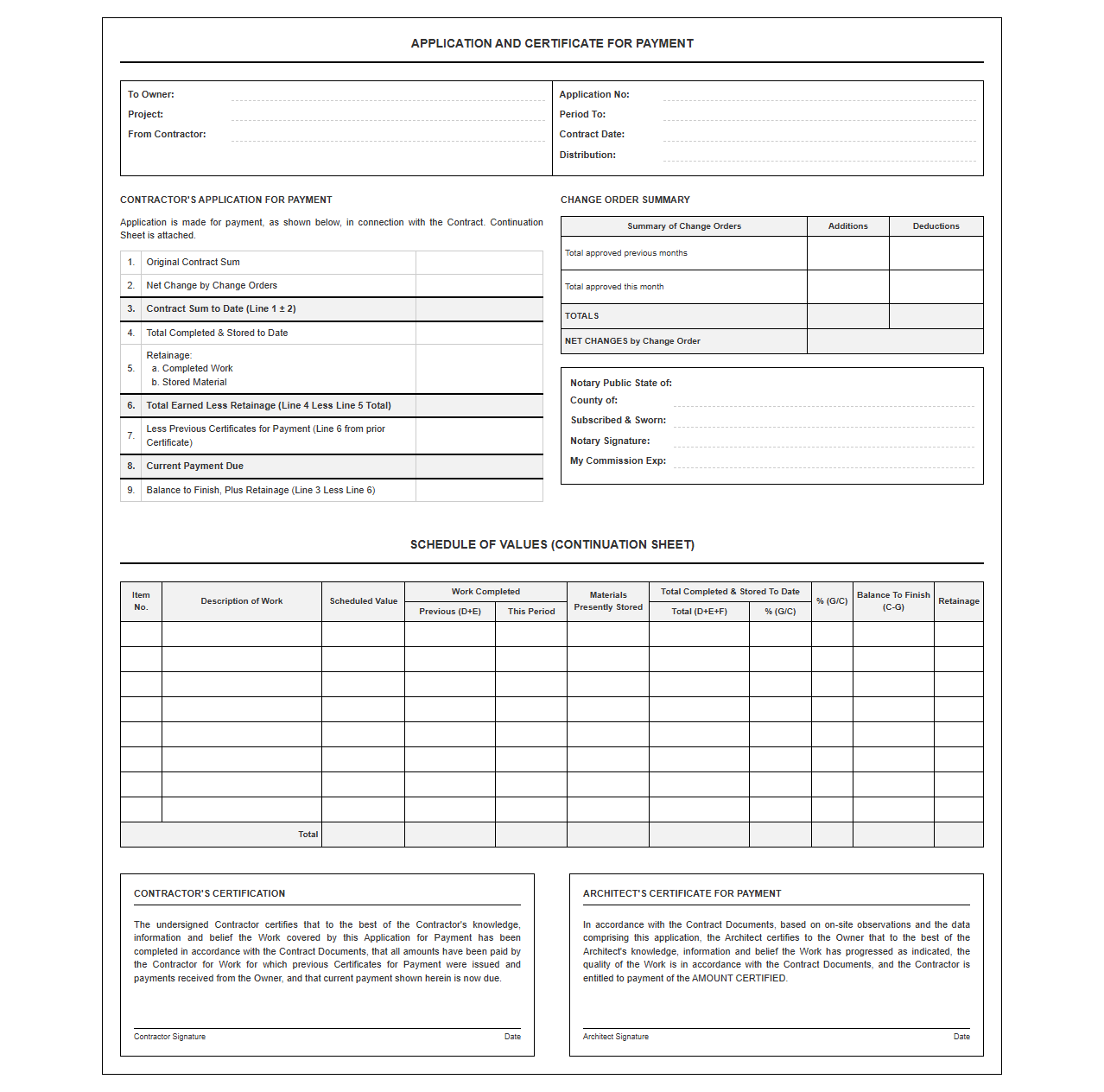 AIA Style Progress Billing Invoice Template