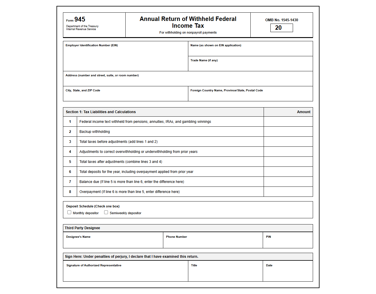 Annual Federal Income Tax Withholding Return Form