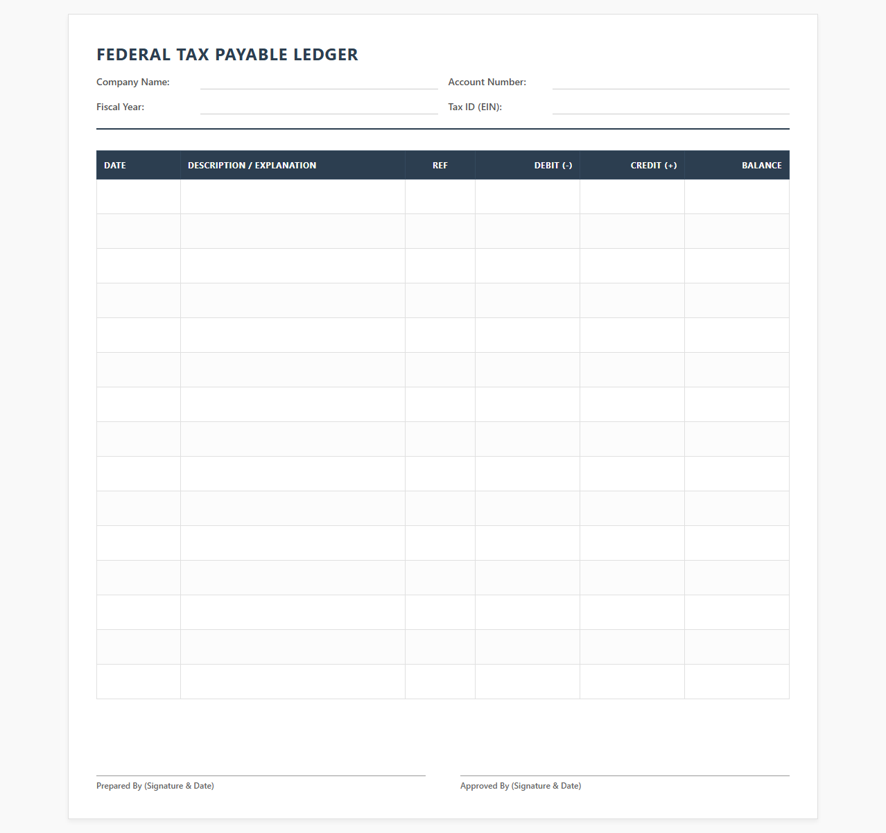 Annual Federal Tax Payable General Ledger