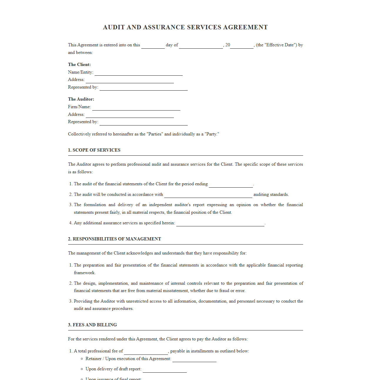 Audit and Assurance Services Contractual Agreement Template
