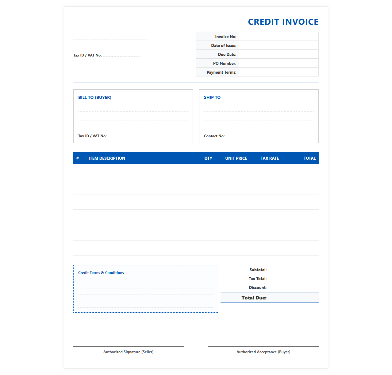B2B Credit Sale Billing Template