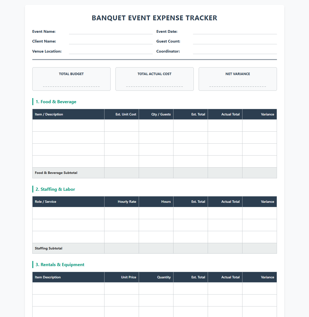 Banquet Event Expense Tracker Template