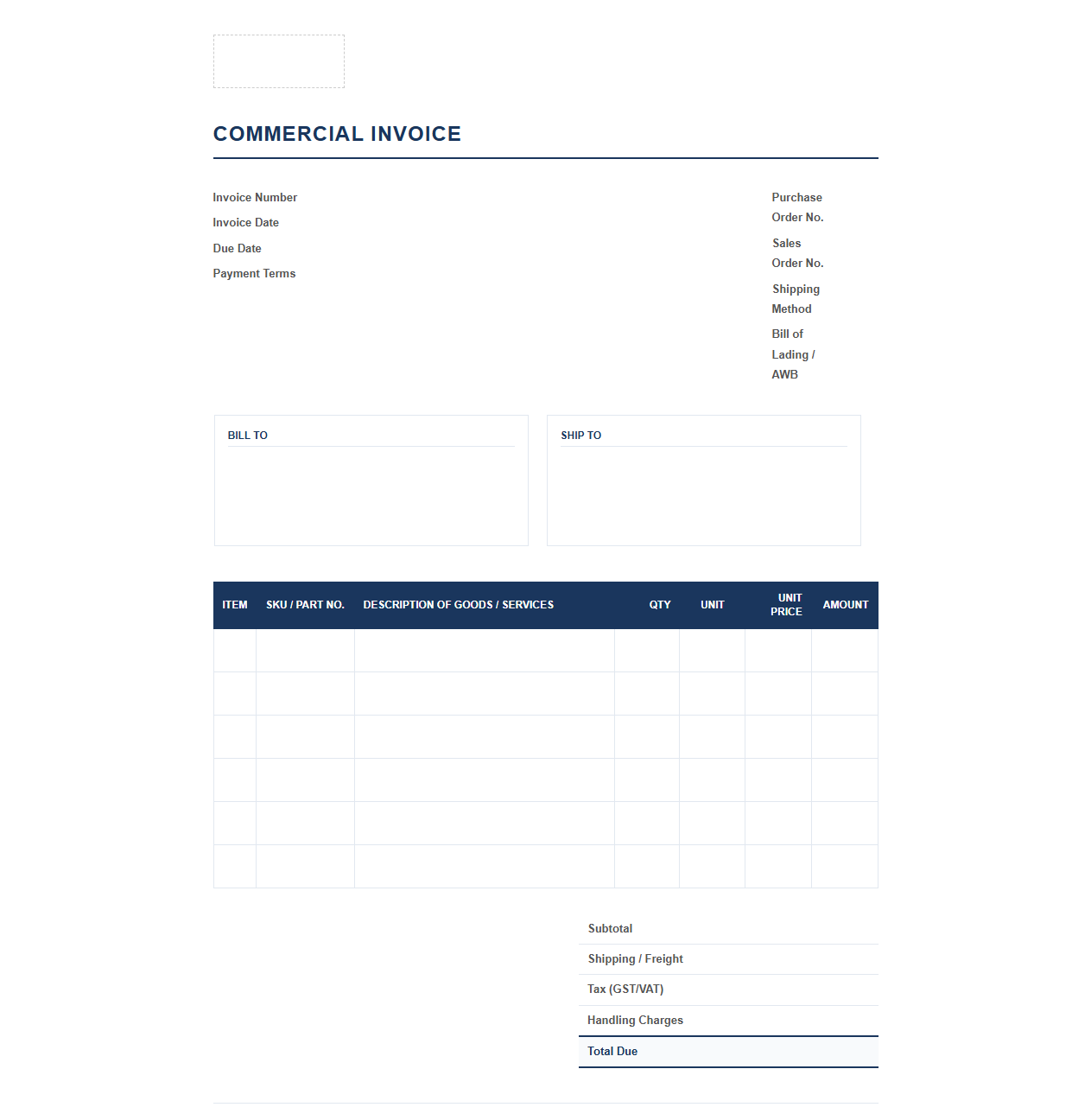 Bulk Order Commercial Sales Invoice Template