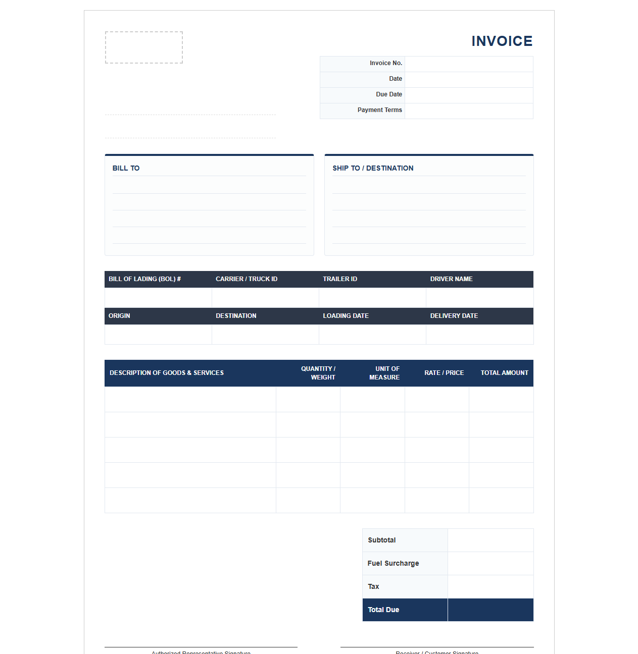 Bulk Transport Service Invoice