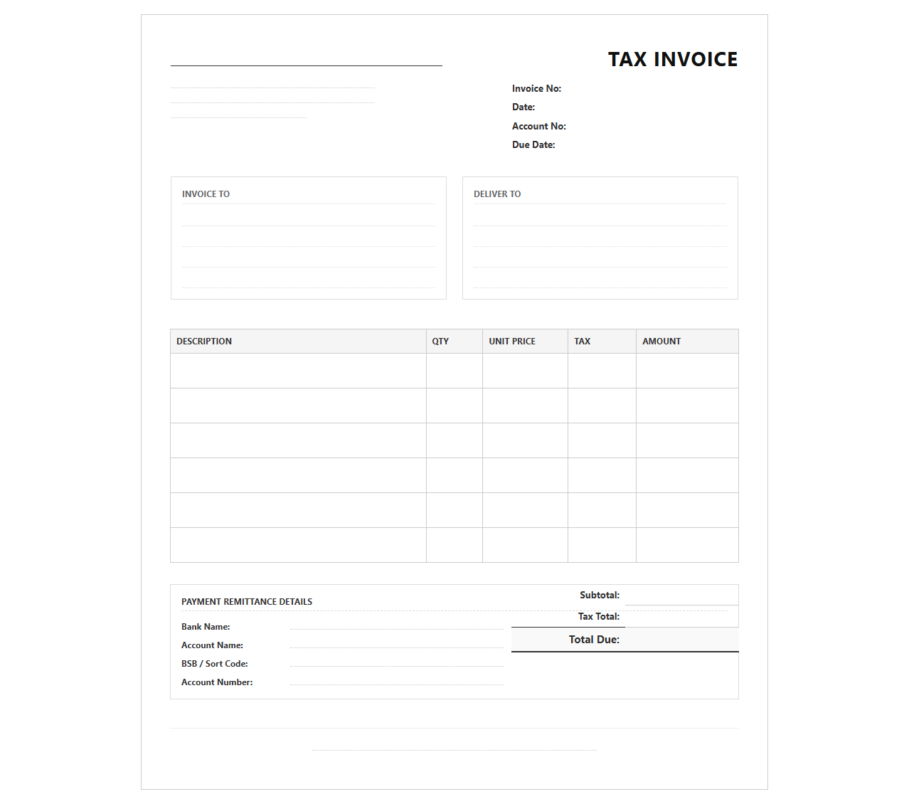 Business Tax Invoice Statement Template