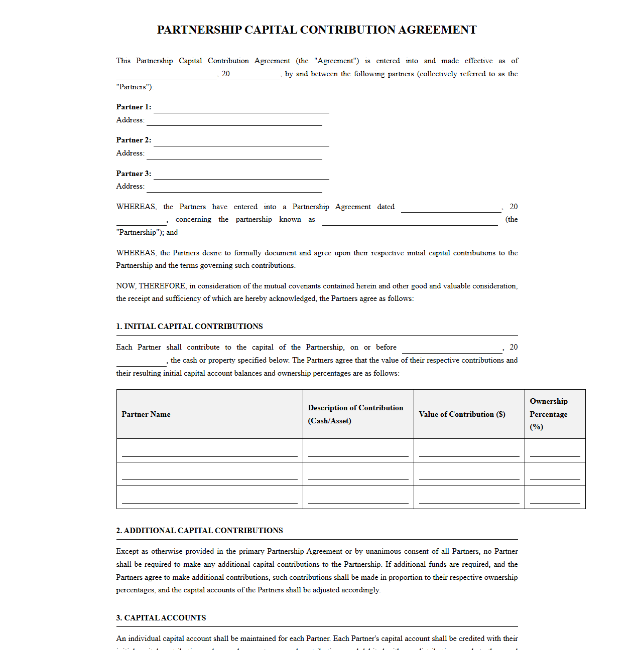 Capital Funding Agreement for Business Partners