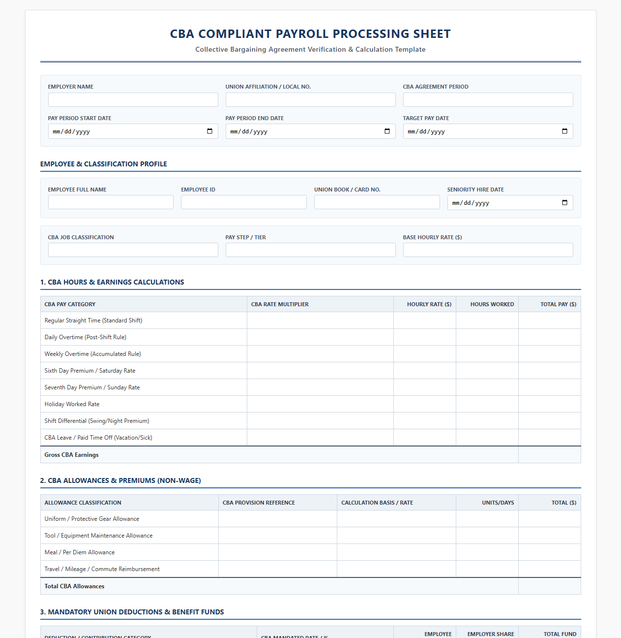CBA Compliant Payroll Processing Sheet