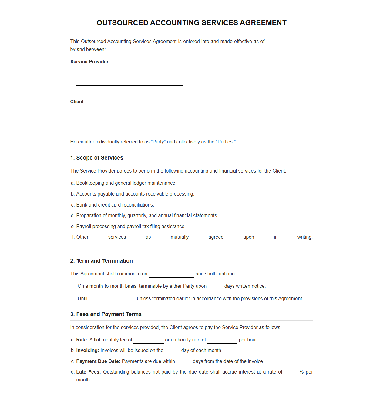 Client Agreement for Outsourced Accounting Services