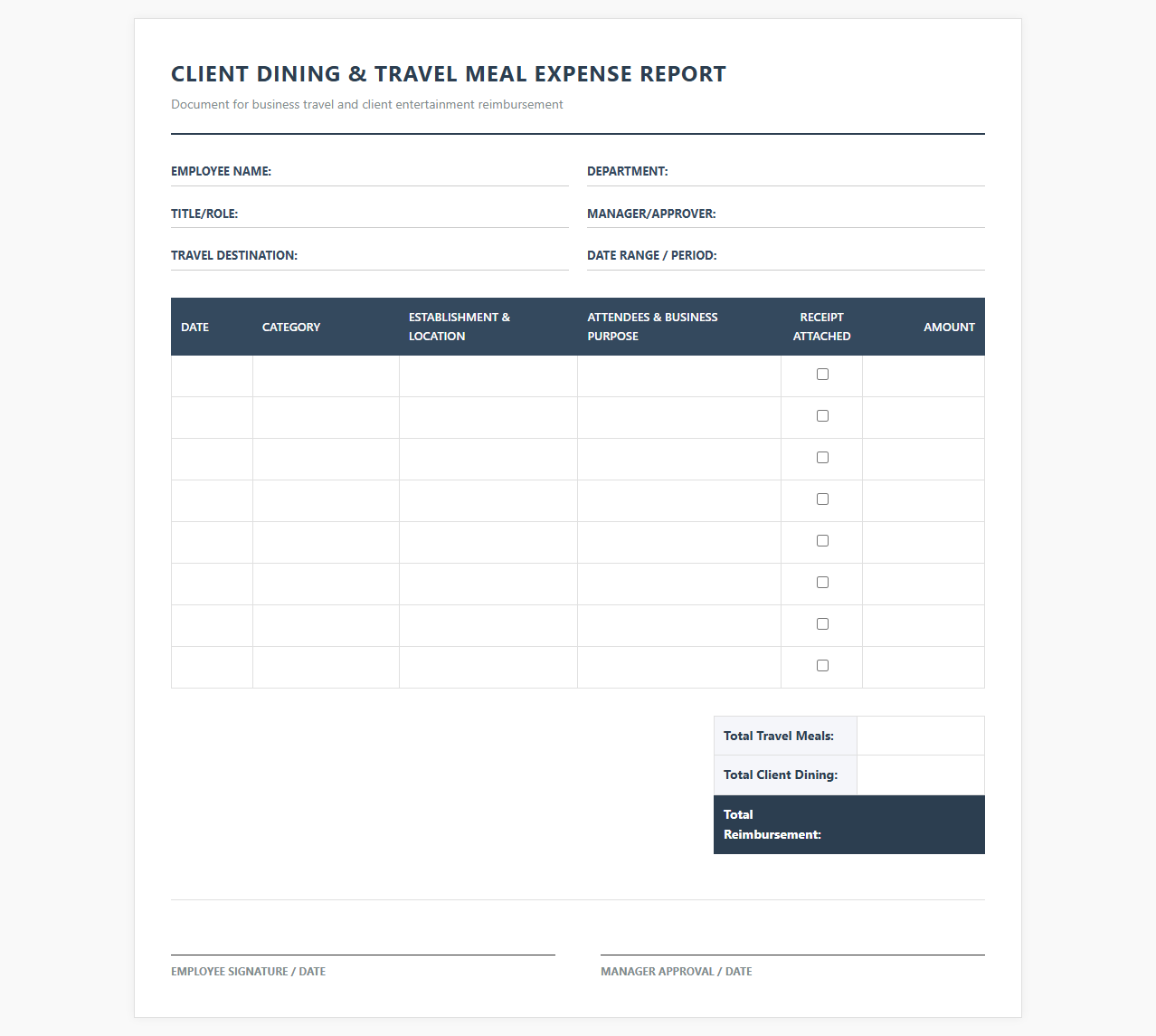 Client Dining and Travel Meal Expense Report