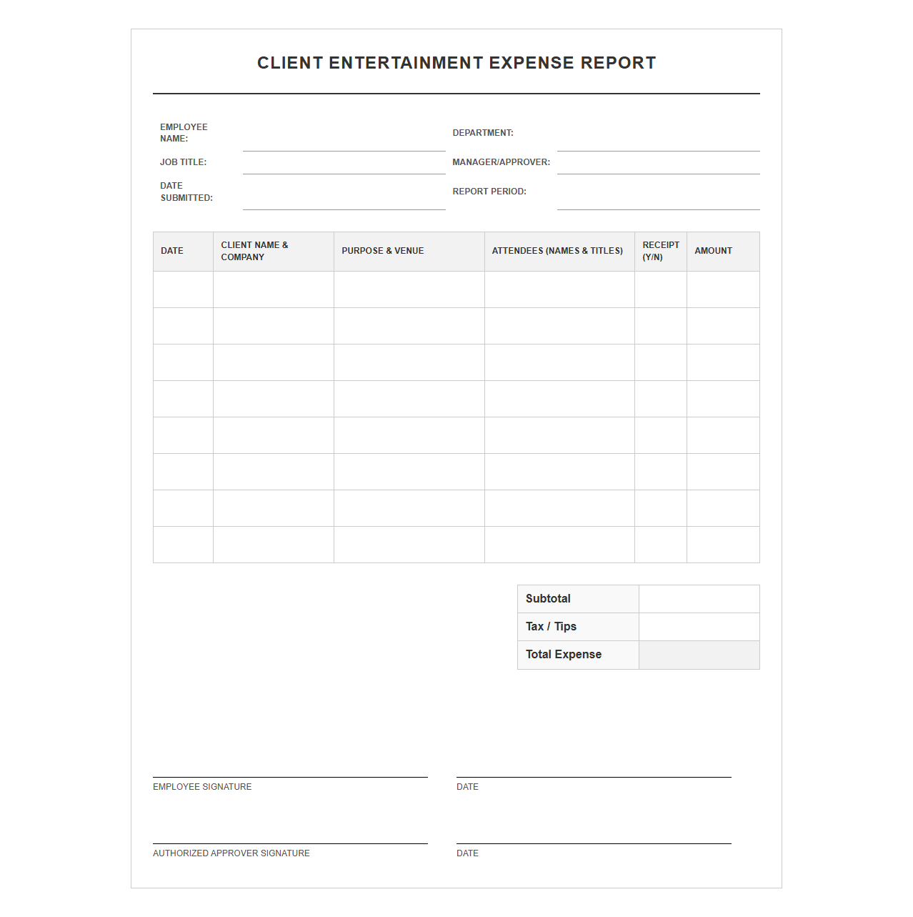 Client Entertainment Expense Report Template