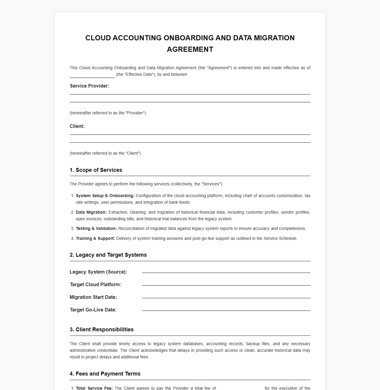 Cloud Accounting Onboarding and Data Migration Agreement