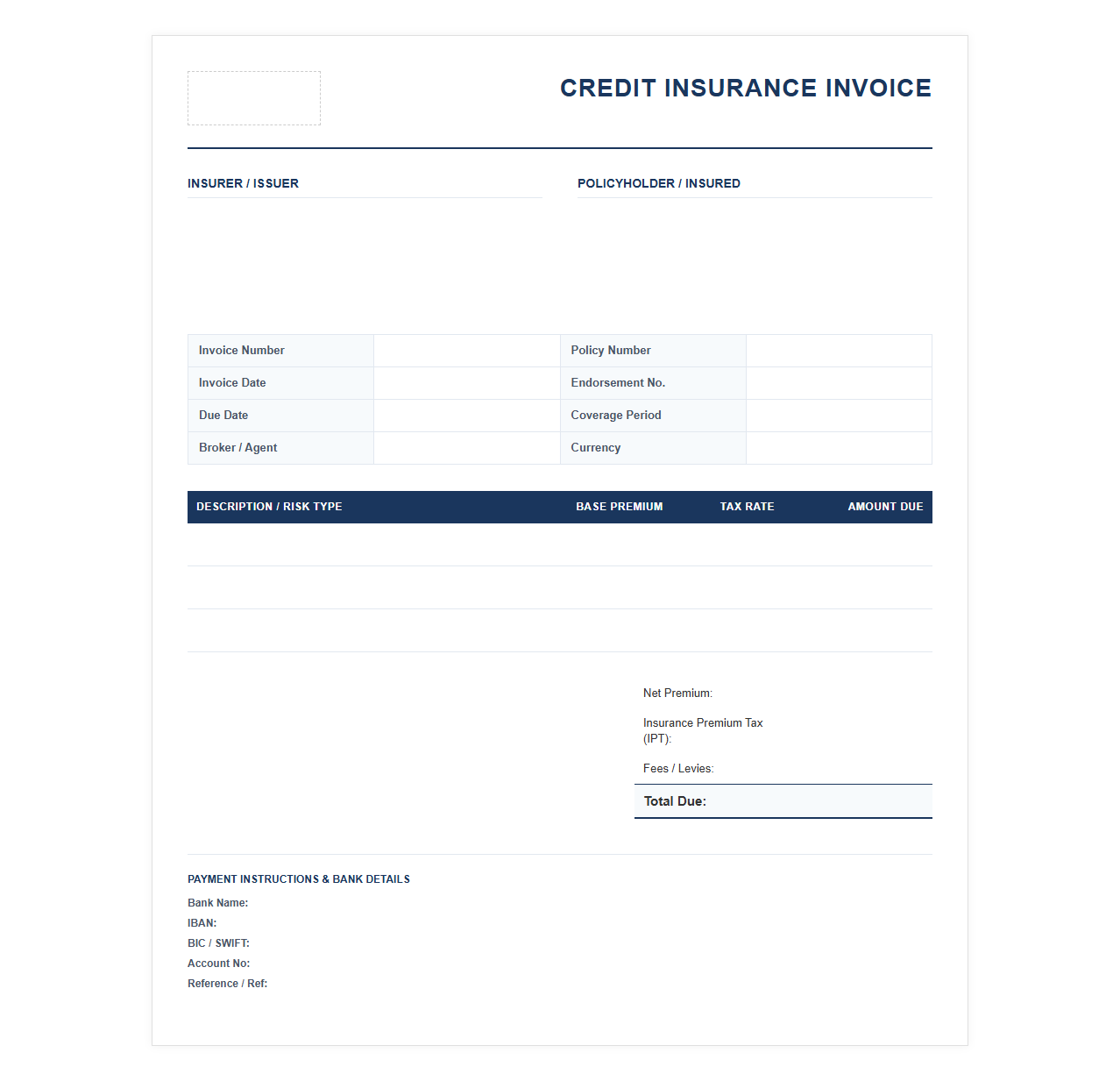 Commercial Credit Insurance Invoice Template
