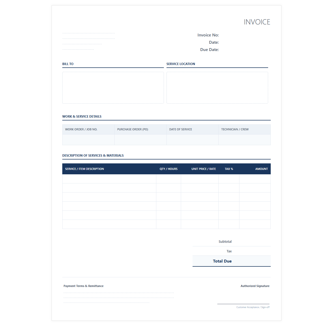 Commercial Facility Maintenance Billing Template