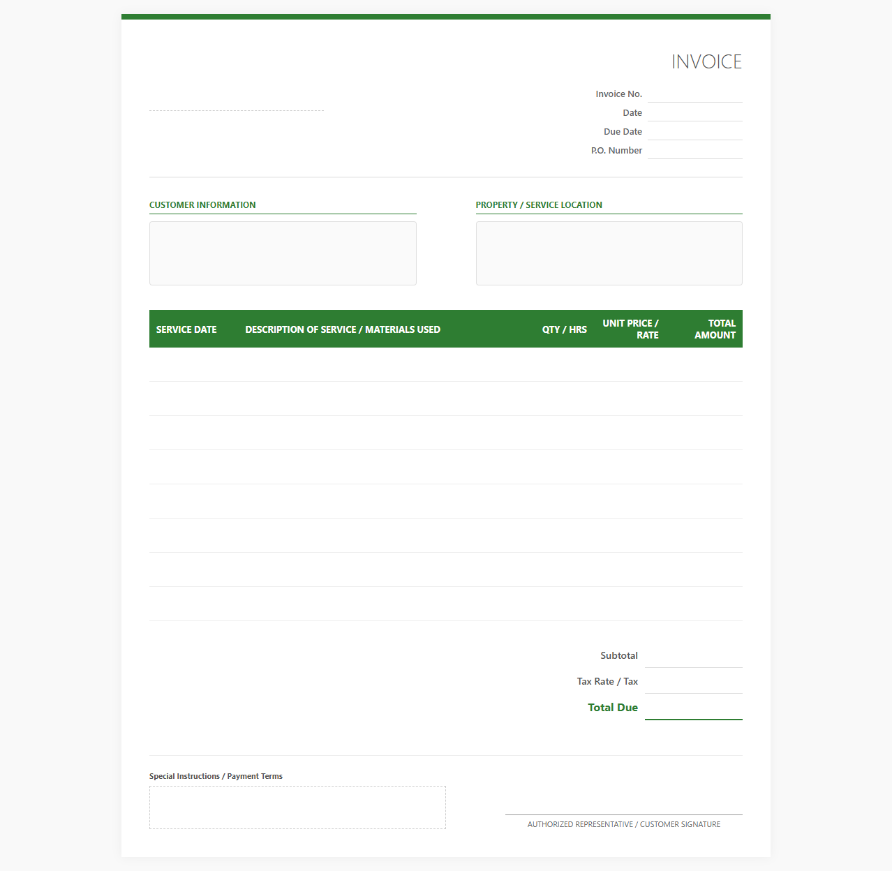 Commercial Groundskeeping and Garden Service Invoice