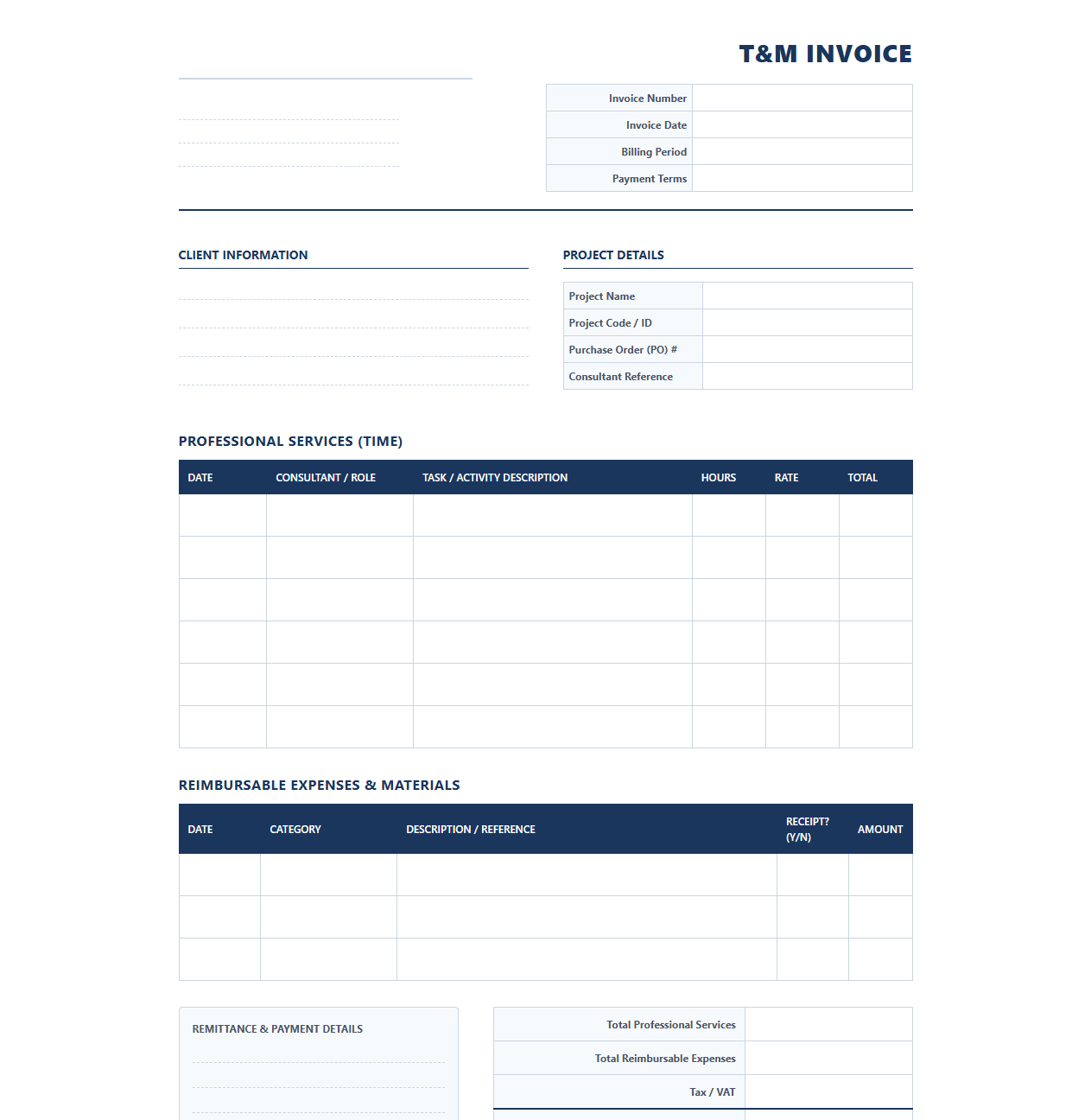 Commercial Project Consultant Time and Materials Invoice