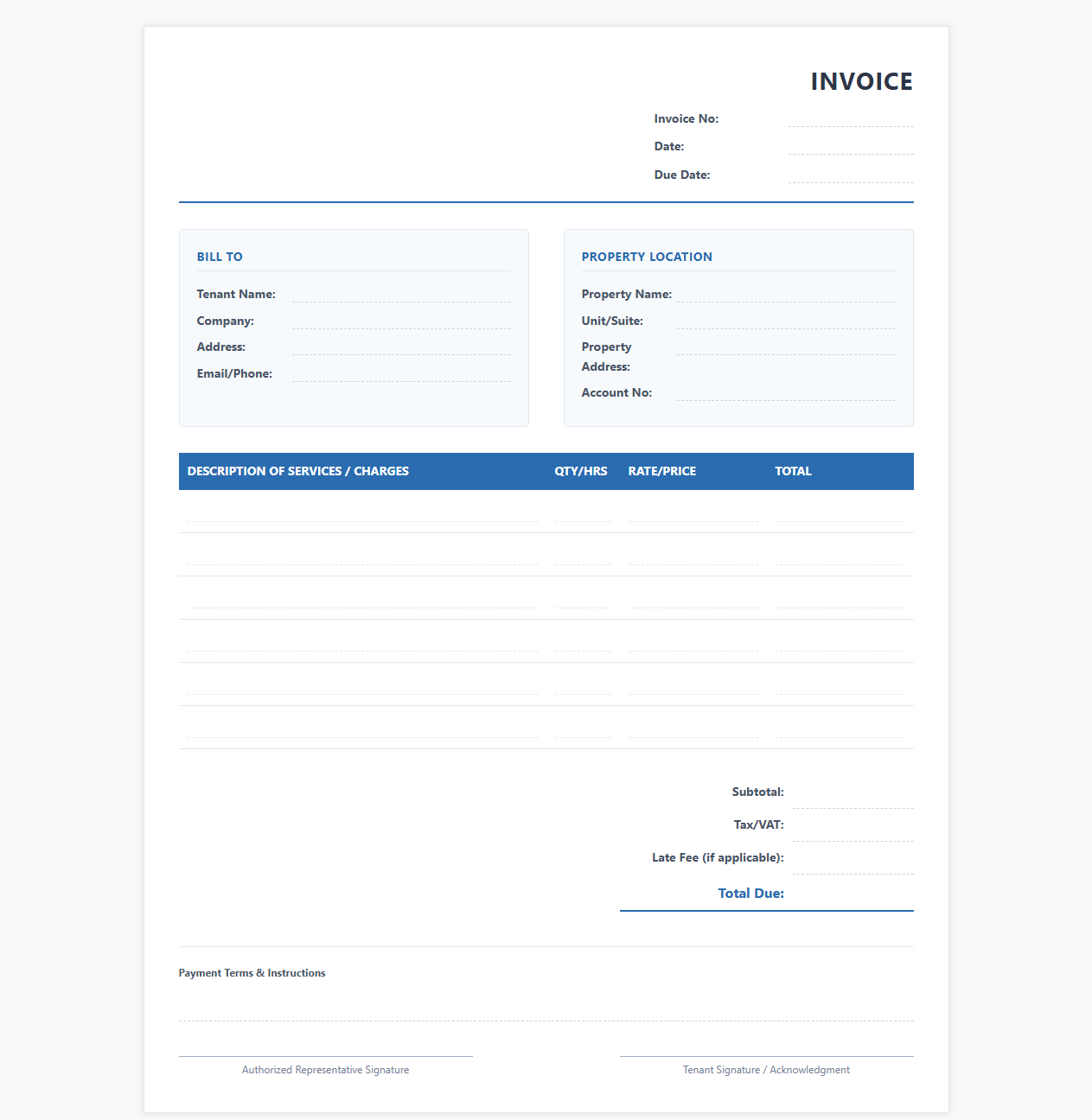Commercial Property Management Billing Invoice